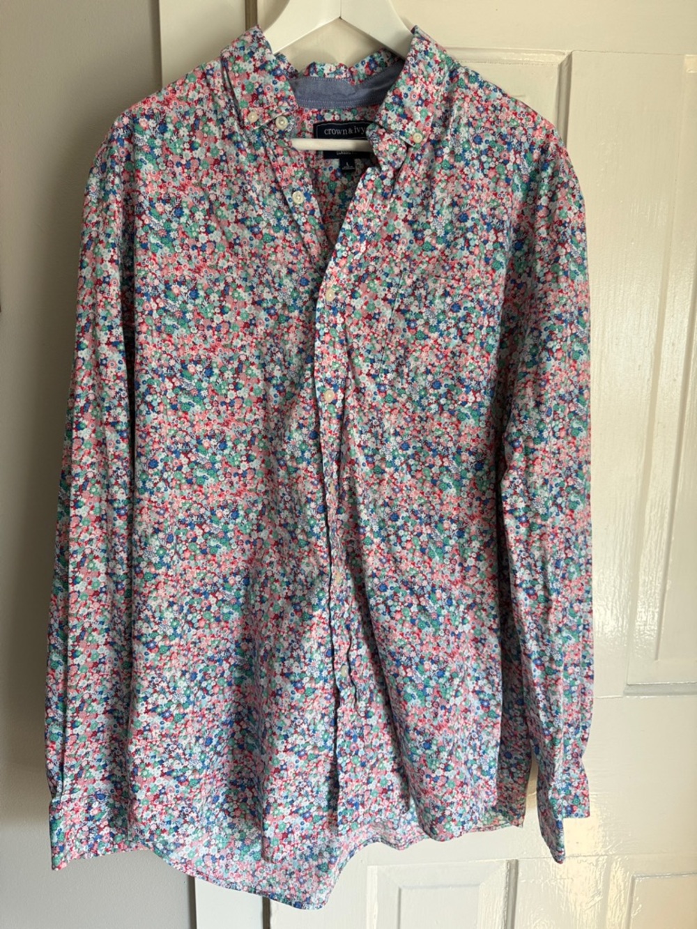 crown & ivy Men's Floral Button-Down Shirt - Pink, Blue, Green